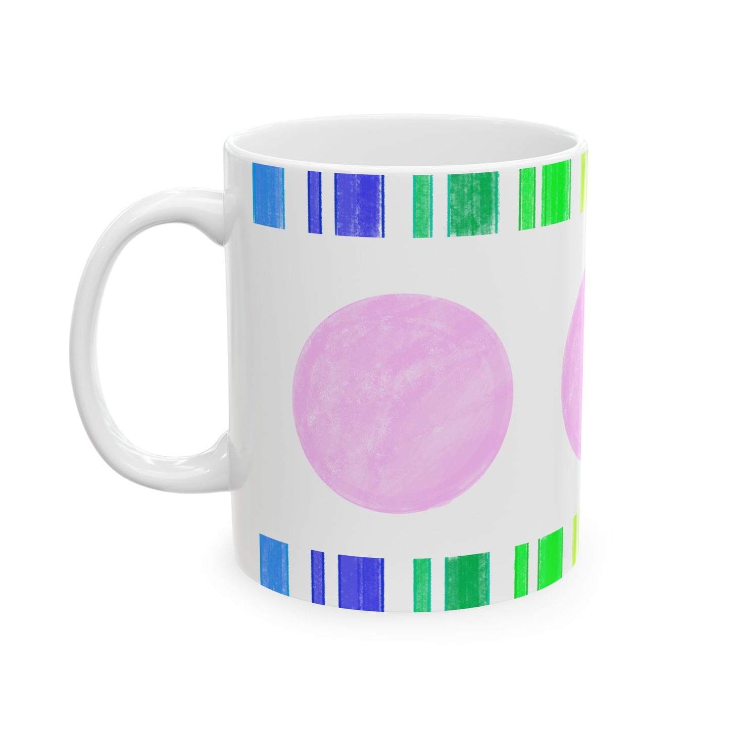 Mega Dot & Stripes Light Pink Ceramic Mug, (11oz, 15oz)