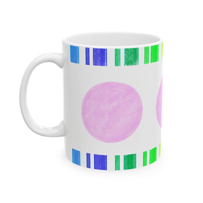 Mega Dot & Stripes Light Pink Ceramic Mug, (11oz, 15oz)