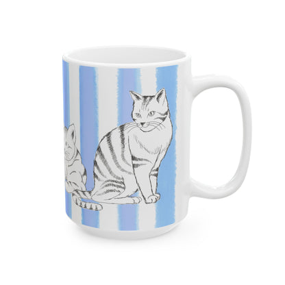 Kitty Fun Mug with Periwinkle Blue Stripes