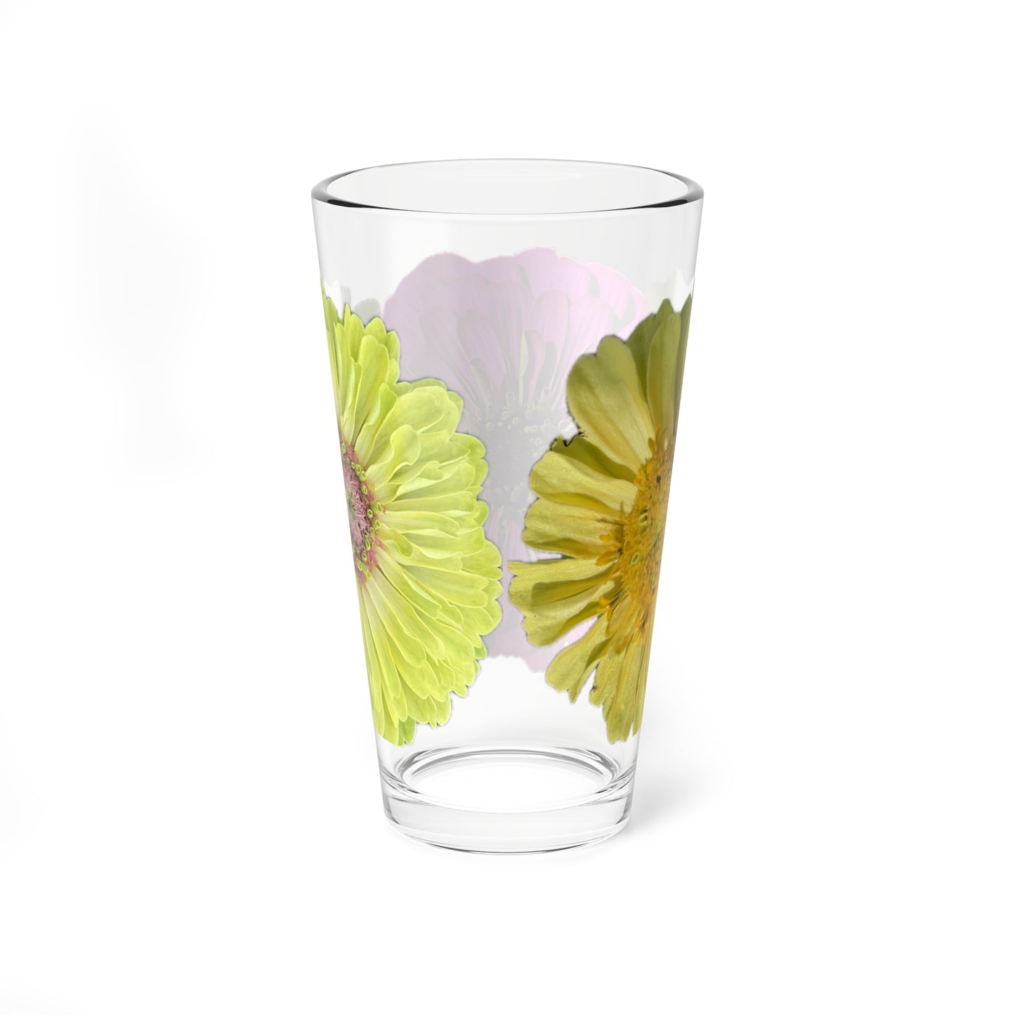 Zinnia Pint Glass Yellow Pink