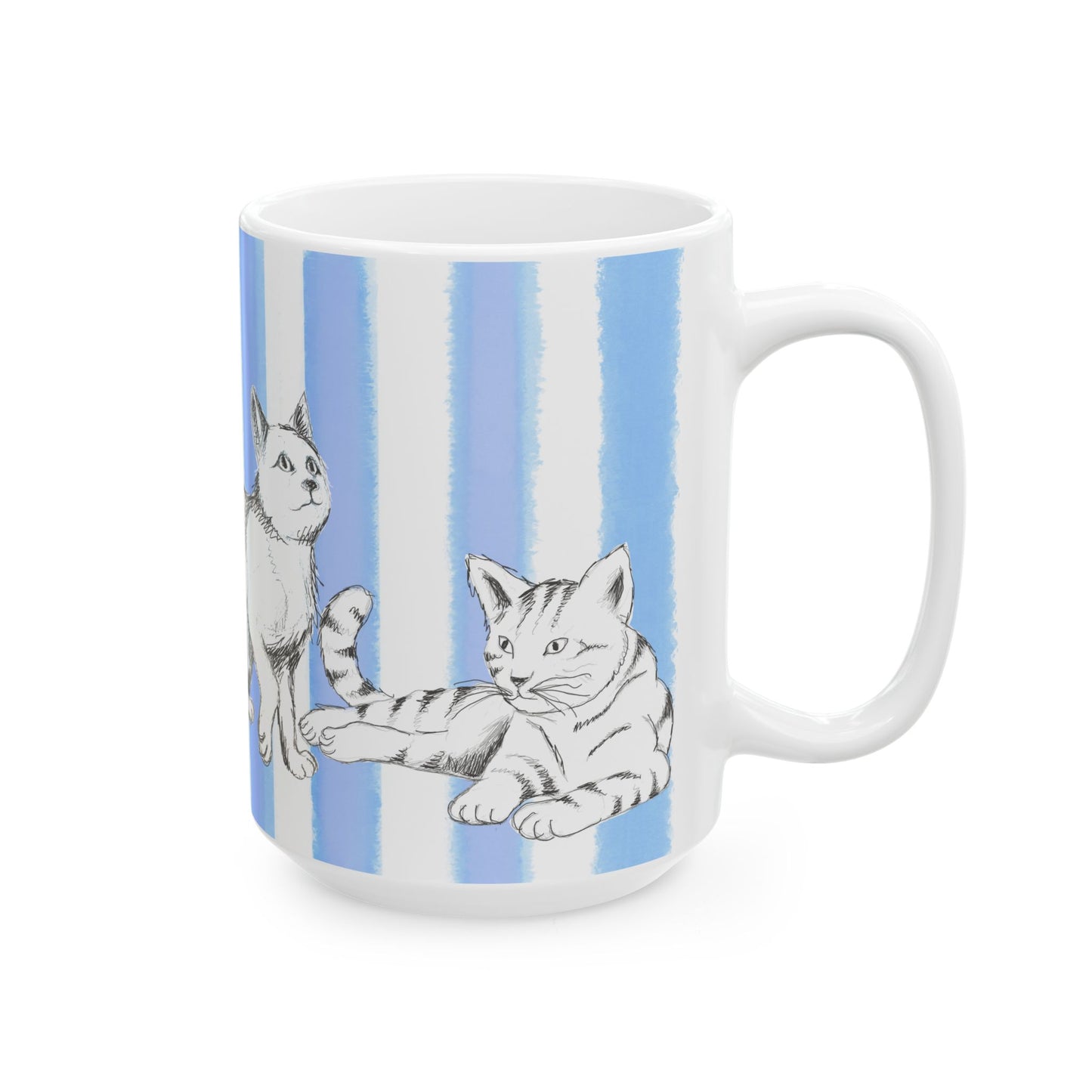 Kitty Fun Mug with Periwinkle Blue Stripes