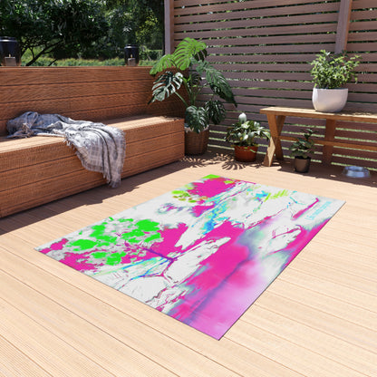 Inspirational Landscapes  Indoor/Outdoor Area Rug, "Life needs purpose" Raspberry and Green
