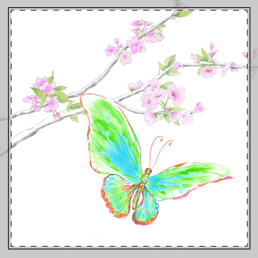 Butterfly Blossoms Glide Cotton Twill Napkin in Green, Creamier White, #2