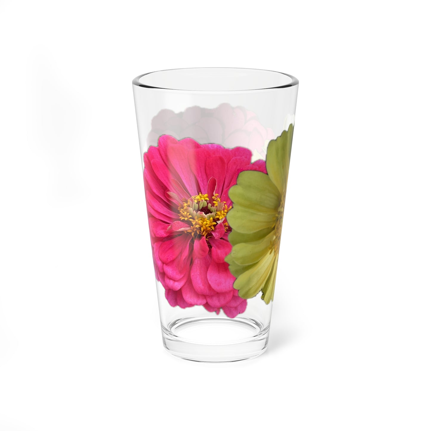 Zinnia Pint Glass Yellow Pink