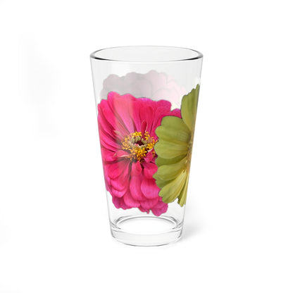 Zinnia Pint Glass Yellow Pink