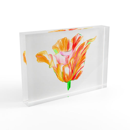 Dancing Tulips Acrylic Art Block Yellow Orange