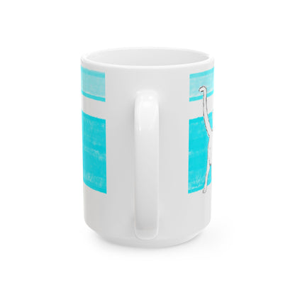 Mega Stripe Kitty Butterfly Flutter Ceramic Mug Aqua