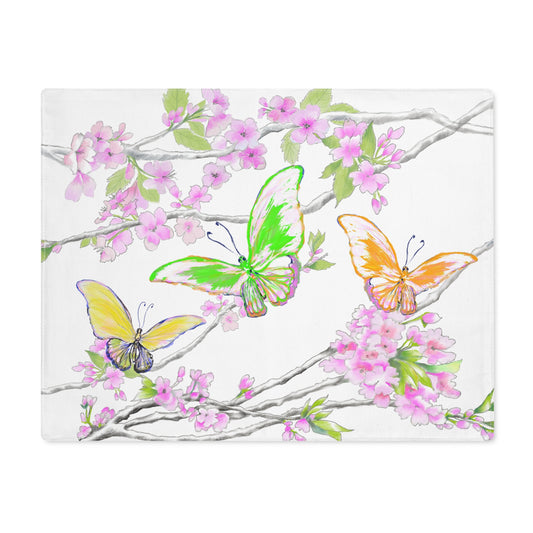 Butterfly Blossom Whirl Cotton Placemat, 1pc Green, Background Creamier White, #5