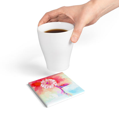 Zinnia Ceramic Coaster, Red