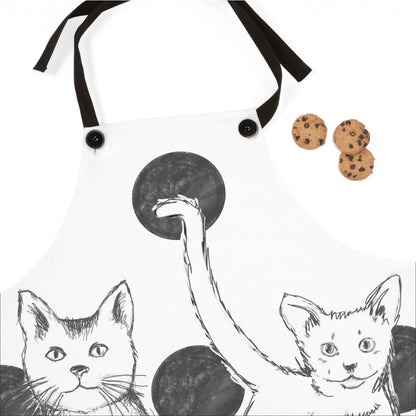 Kitty Fun, Apron. Fun Cats with Black Polka Dots