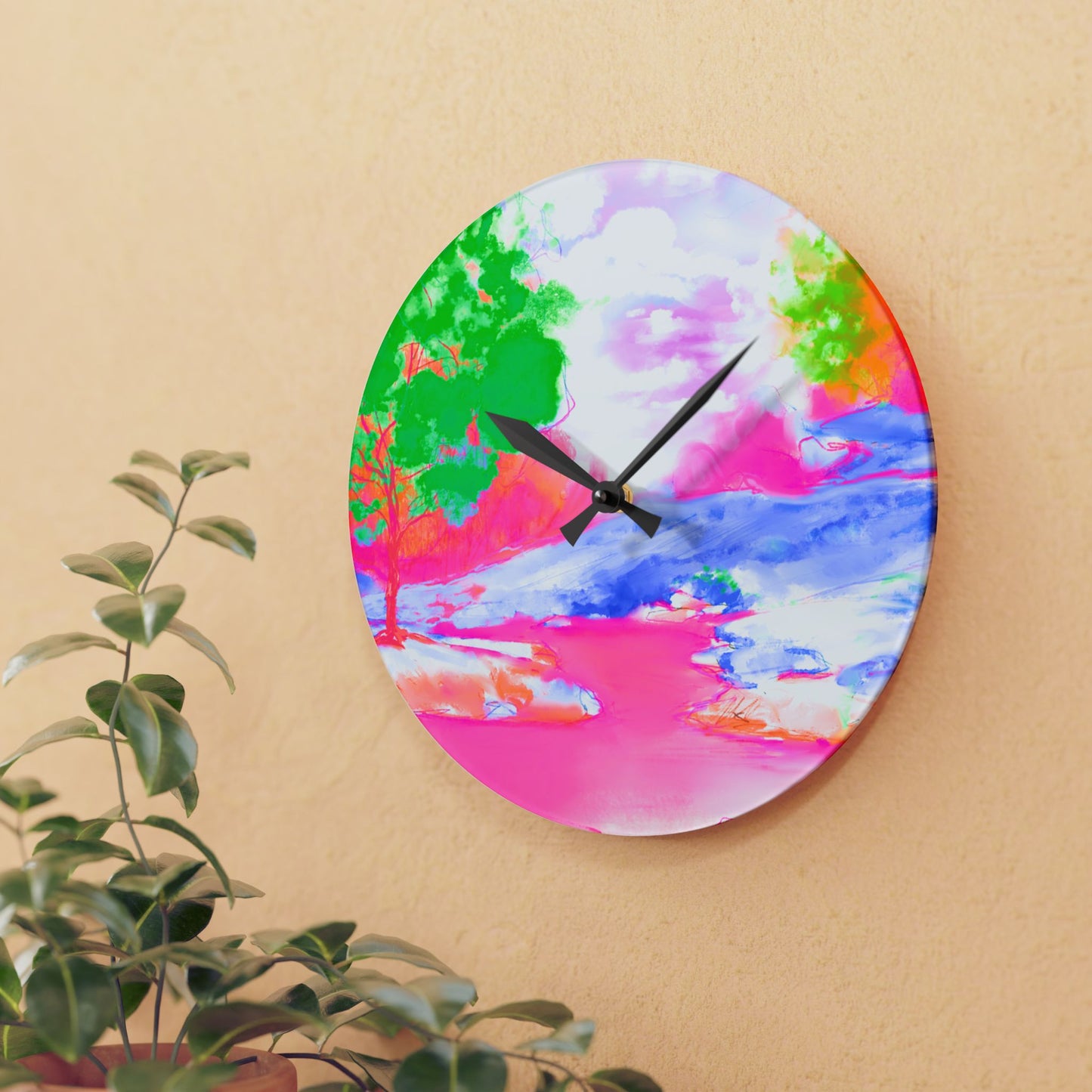 Joyful Landscapes  Wall Clock, Pink  Skies