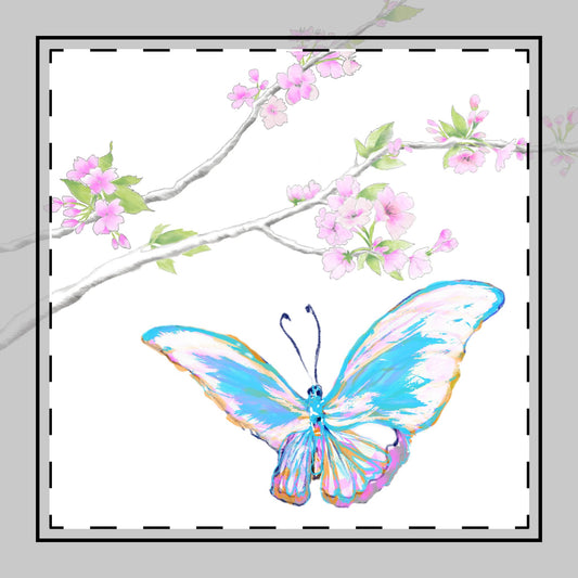 Butterfly Blossoms Glide Poly Twill Napkin in Aqua, Background Brighter White,# 7