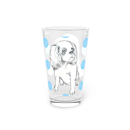 Dogi Fun and Polka Dots Pint Glass in Aqua, Cocker Spaniel, 16oz