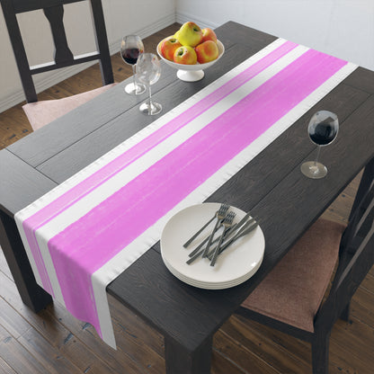Mega Stripe Table Runner (Cotton Creamy white , Poly Bright White) Bright Pink