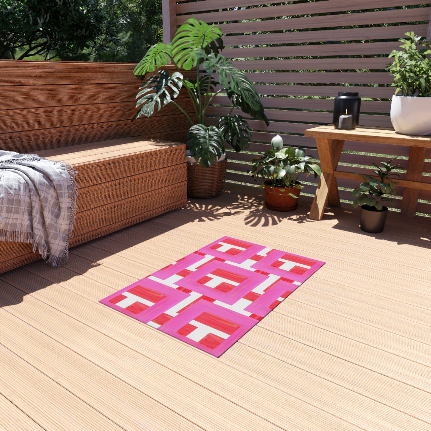 Indoor/Outdoor Rug Color Blocks Pink & Red