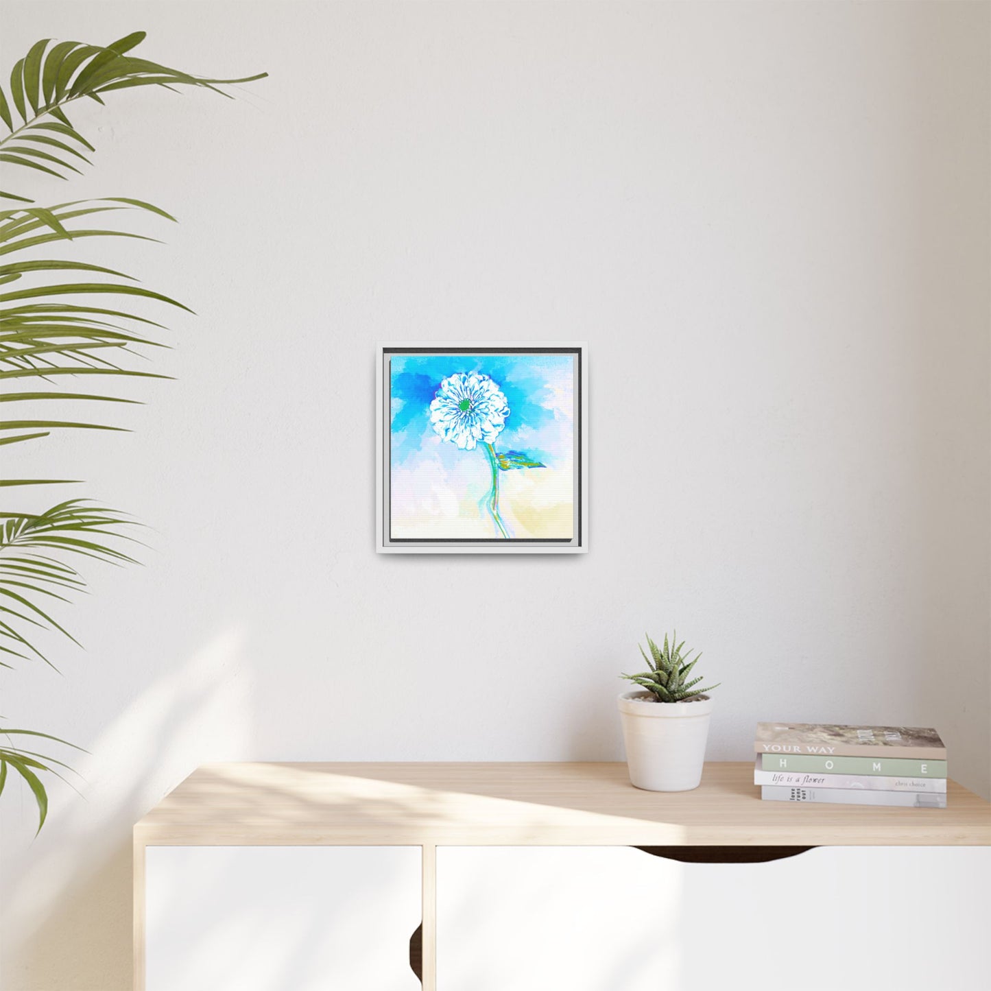 Zinnia Color Splash Matte Canvas Blue Aqua Framed