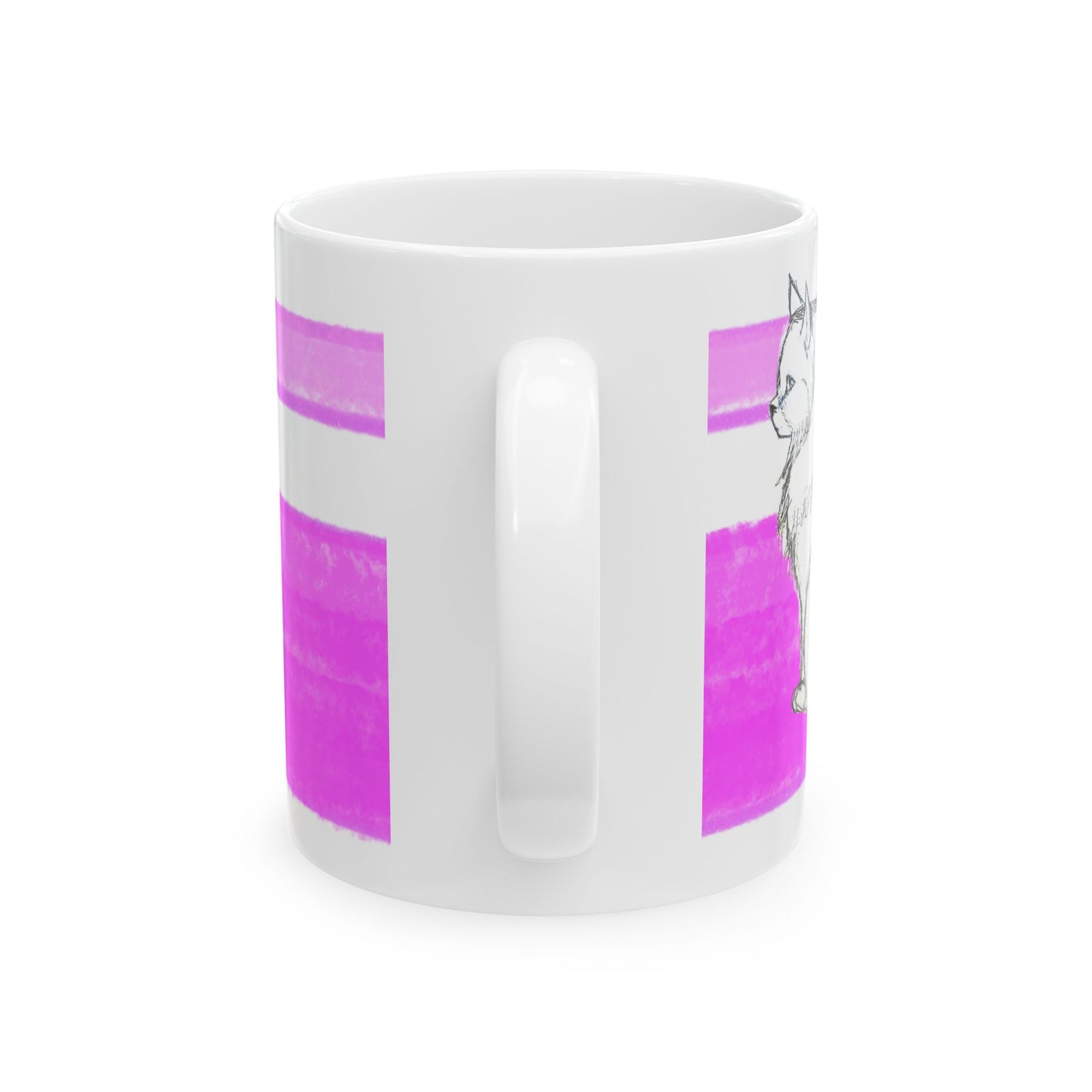 Mega Stripe Kitty Butterfly Flutter Ceramic Mug Purplish Pink