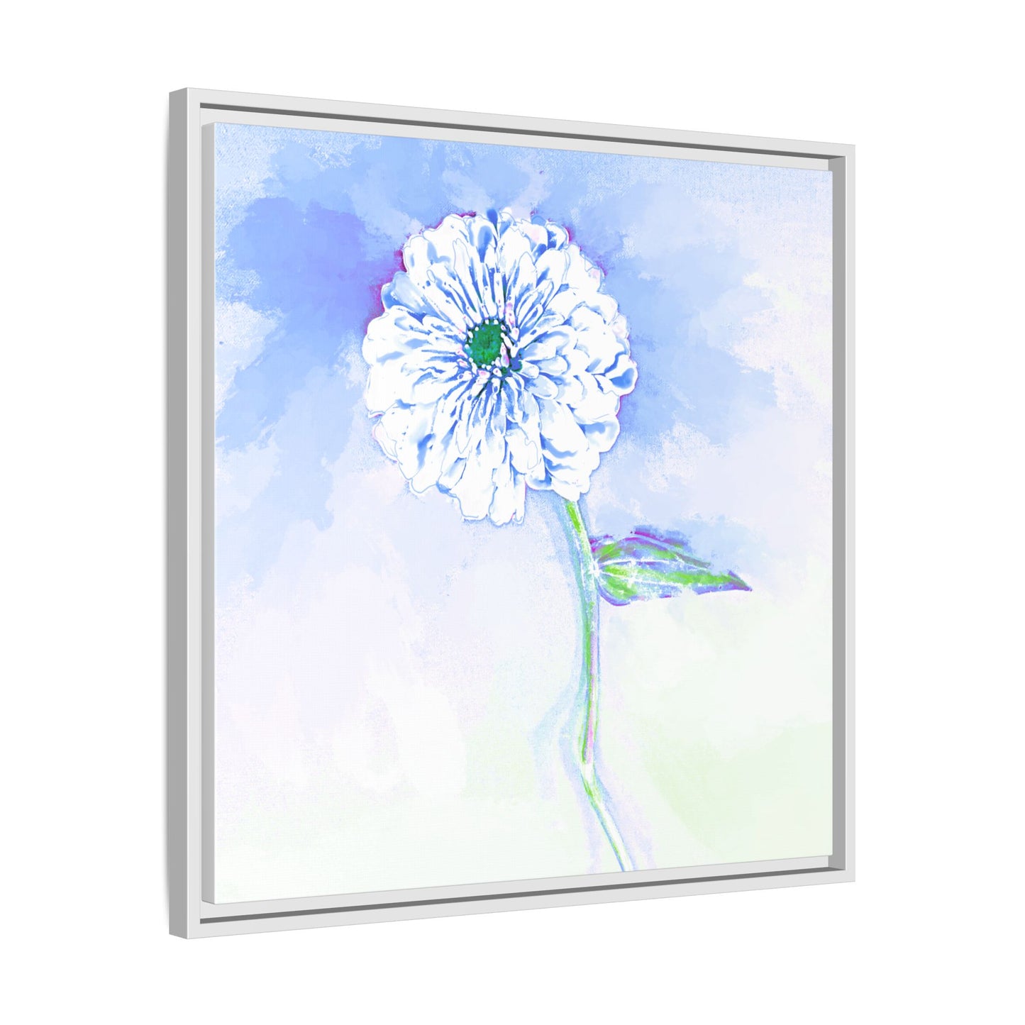 Zinnia Color Splash Matte Canvas Soft Blue Framed