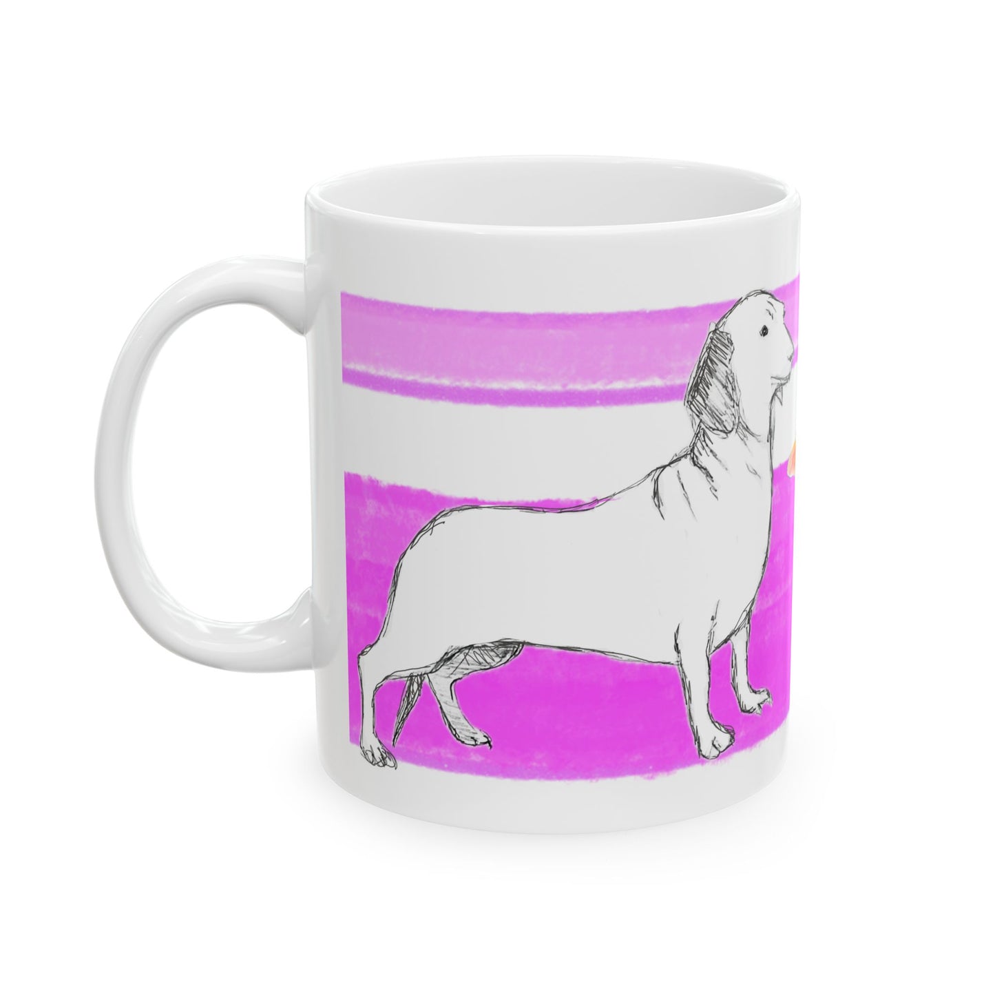 Mega Stripe Dogi Butterfly Flutter Ceramic Mug, (11oz, 15oz),  Purplish Pink Dachshund
