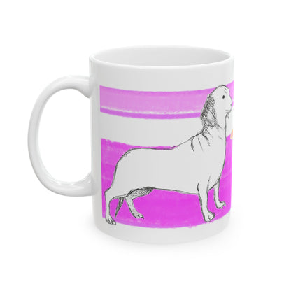 Mega Stripe Dogi Butterfly Flutter Ceramic Mug, (11oz, 15oz),  Purplish Pink Dachshund