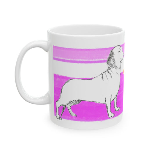 Mega Stripe Dogi Butterfly Flutter Ceramic Mug, (11oz, 15oz),  Purplish Pink Dachshund