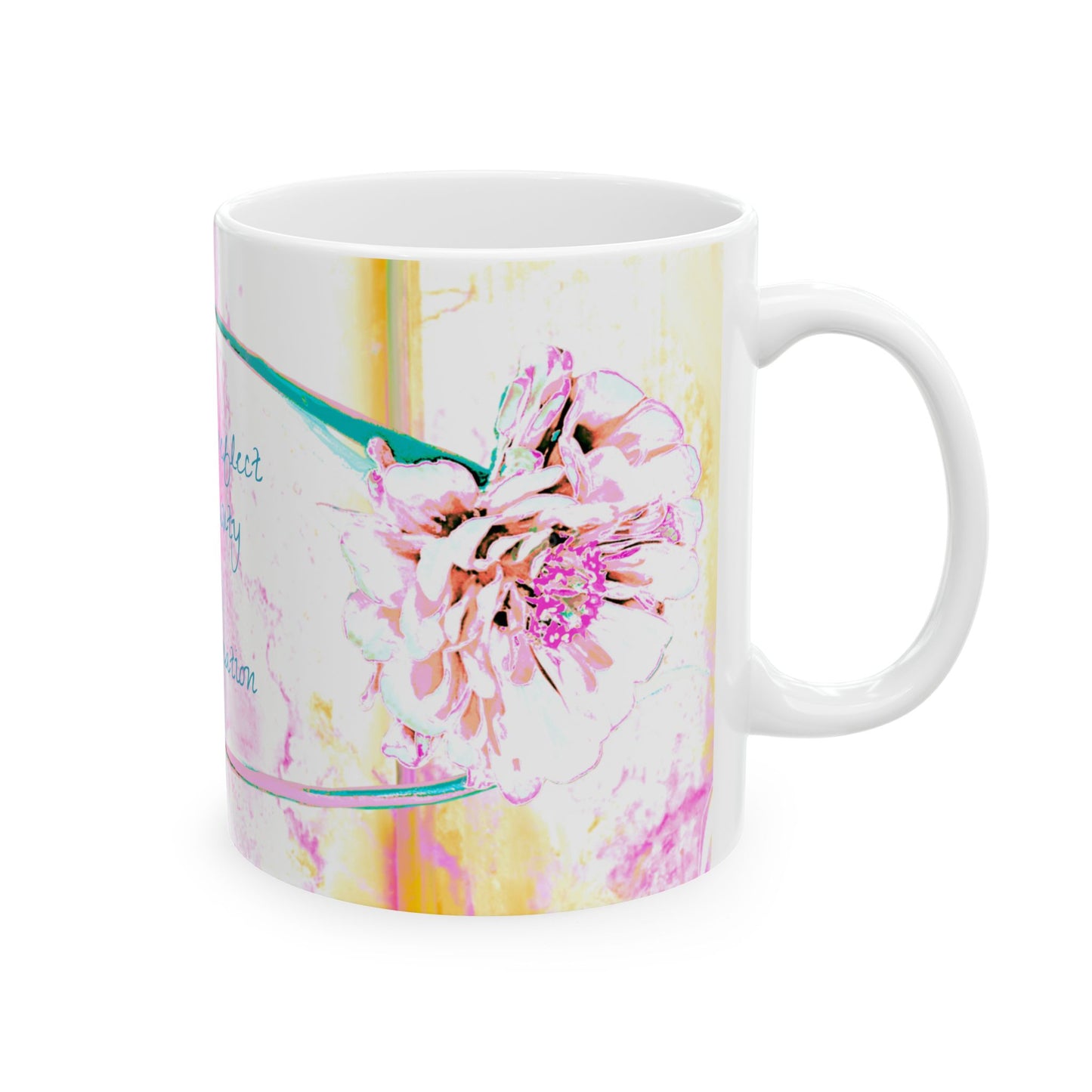 Zinnia Ceramic Mug Raspberry Orange "Flowers reflect the beauty of God's creation"