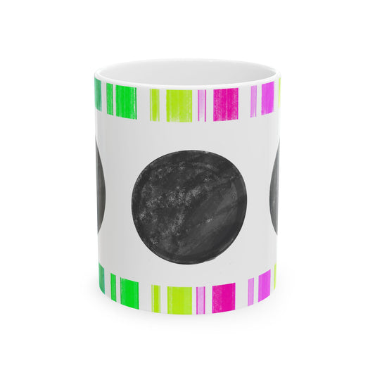 Mega Dot & Stripes Black Ceramic Mug, (11oz, 15oz)