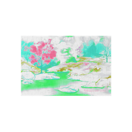 Inspirational Landscapes "Kindness is never wasted"  Indoor/Outdoor Area Rug in Lime, Aqua, and Raspberry (36" x 24")