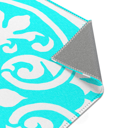 Scrollwork Indoor/Outdoor Rug Aqua "Sola Scriptura..."