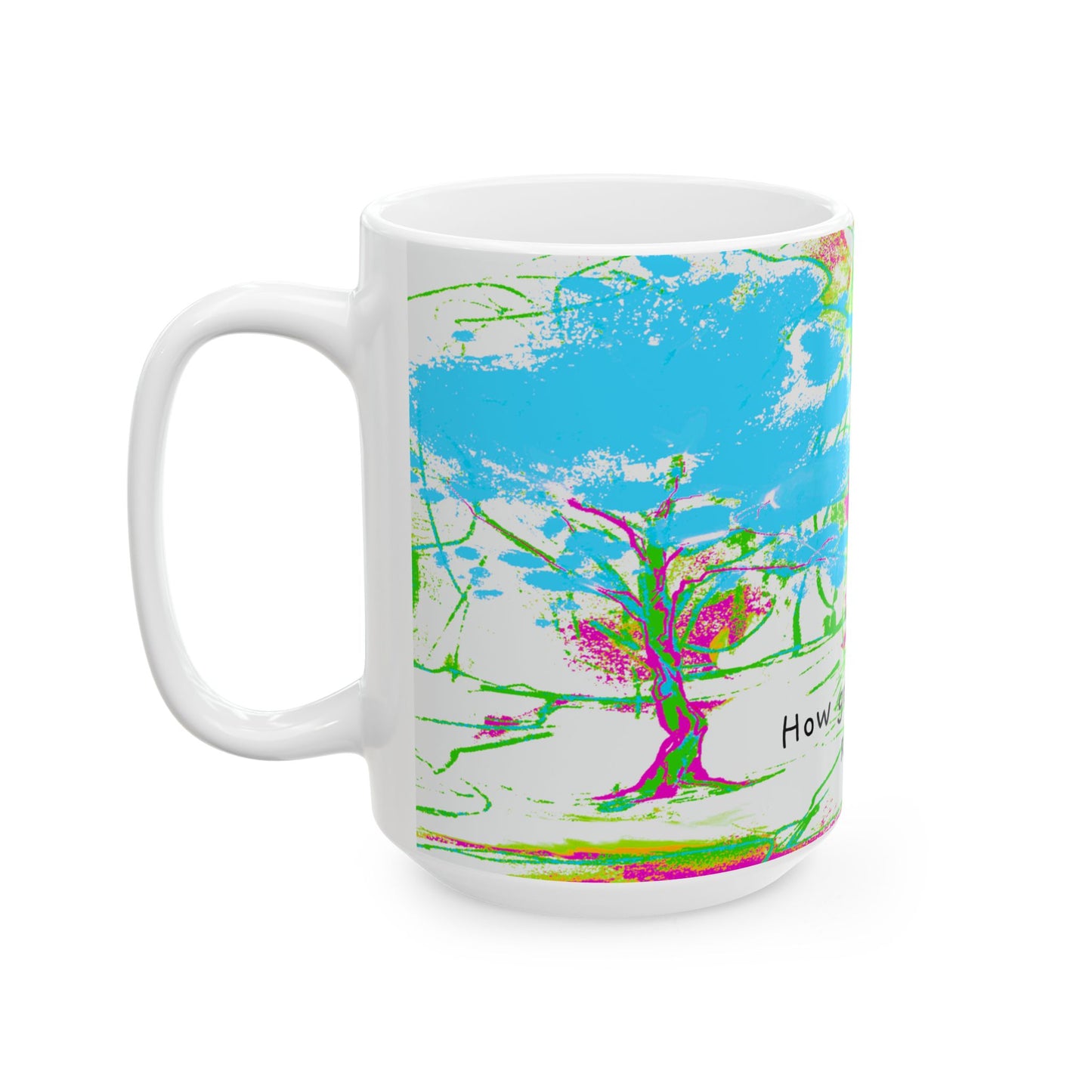 Inspirational Landscapes Ceramic Mug in Aqua and Bright Green "To grace - How great a debtor..."  Robert Rubinson, 11oz. 15oz.