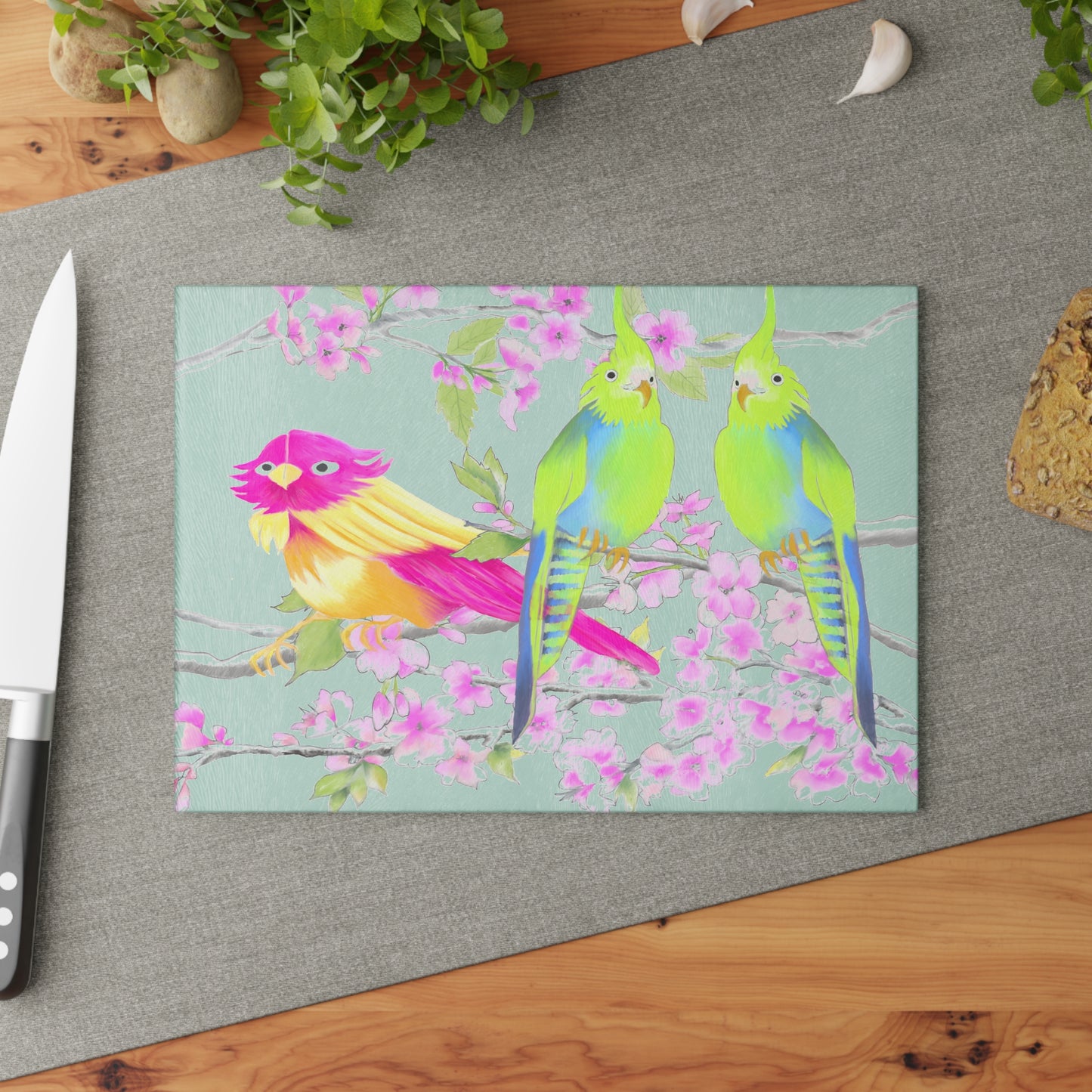 Cherry Chirp Glass Cutting Board