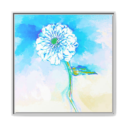 Zinnia Color Splash Matte Canvas Blue Aqua Framed