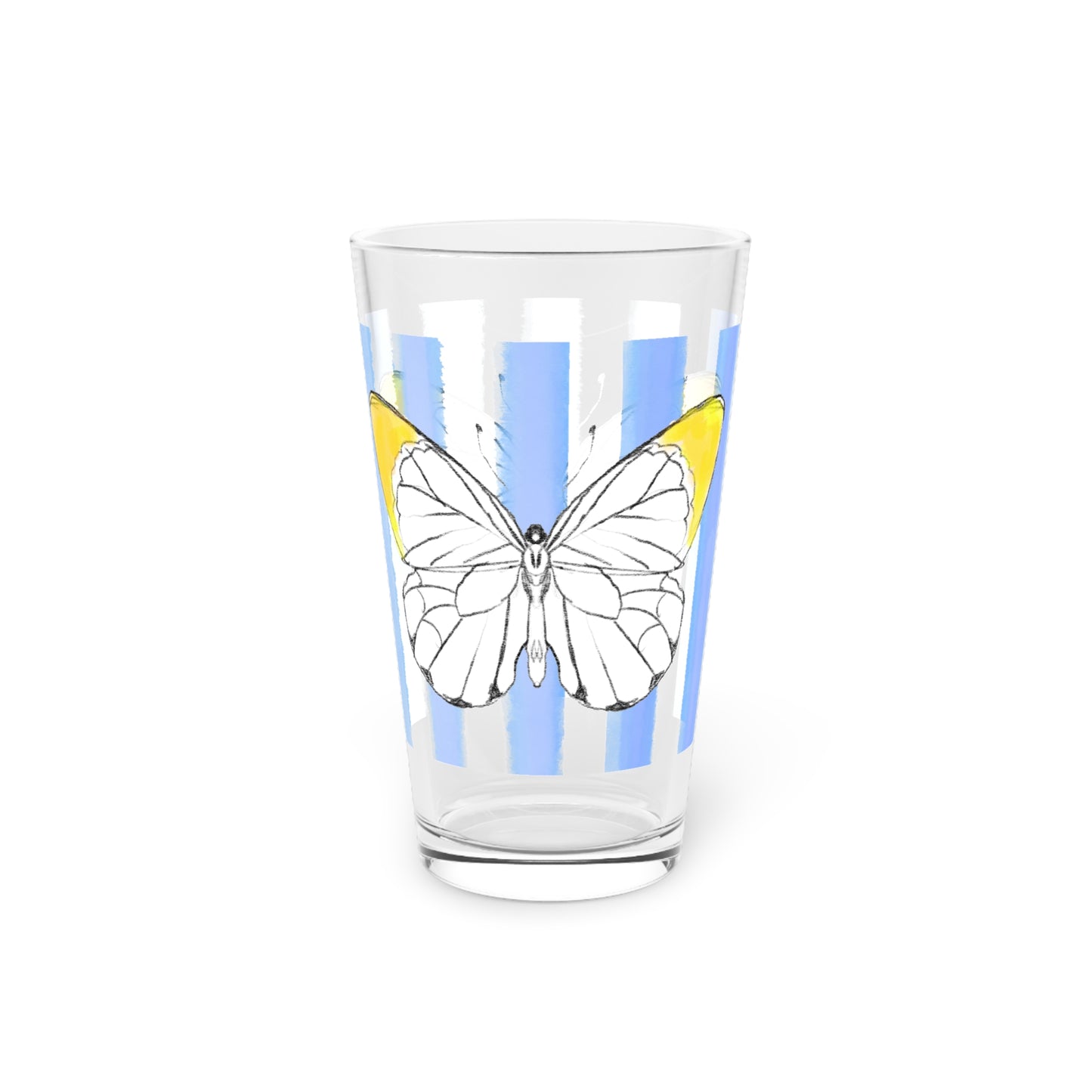 Butterfly Chroma Pint Glass in Yellow with Periwinkle Stripes, 16oz