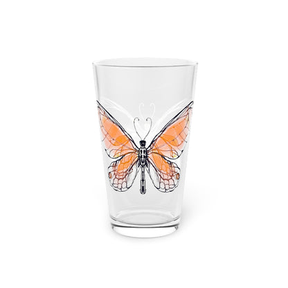 Butterfly Blossom Romp Pint Glass In Orange, 16oz