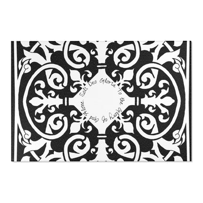Scrollwork Indoor/Outdoor Rug Black "Soli Deo Gloria"