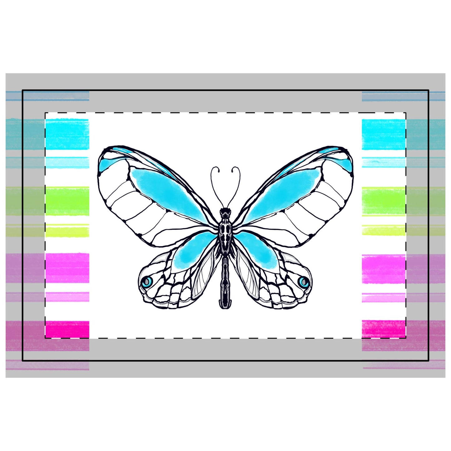 Butterfly Flutterstripe Poly Quilted Placemat, Aqua, Fabric Background Bright White #2