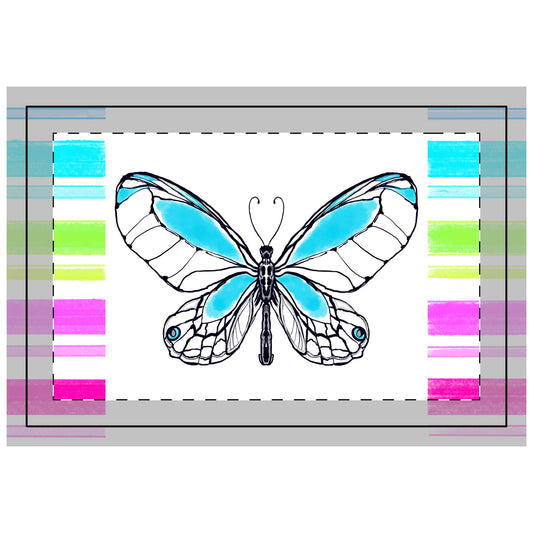 Butterfly Flutterstripe Poly Quilted Placemat, Aqua, Fabric Background Bright White #2