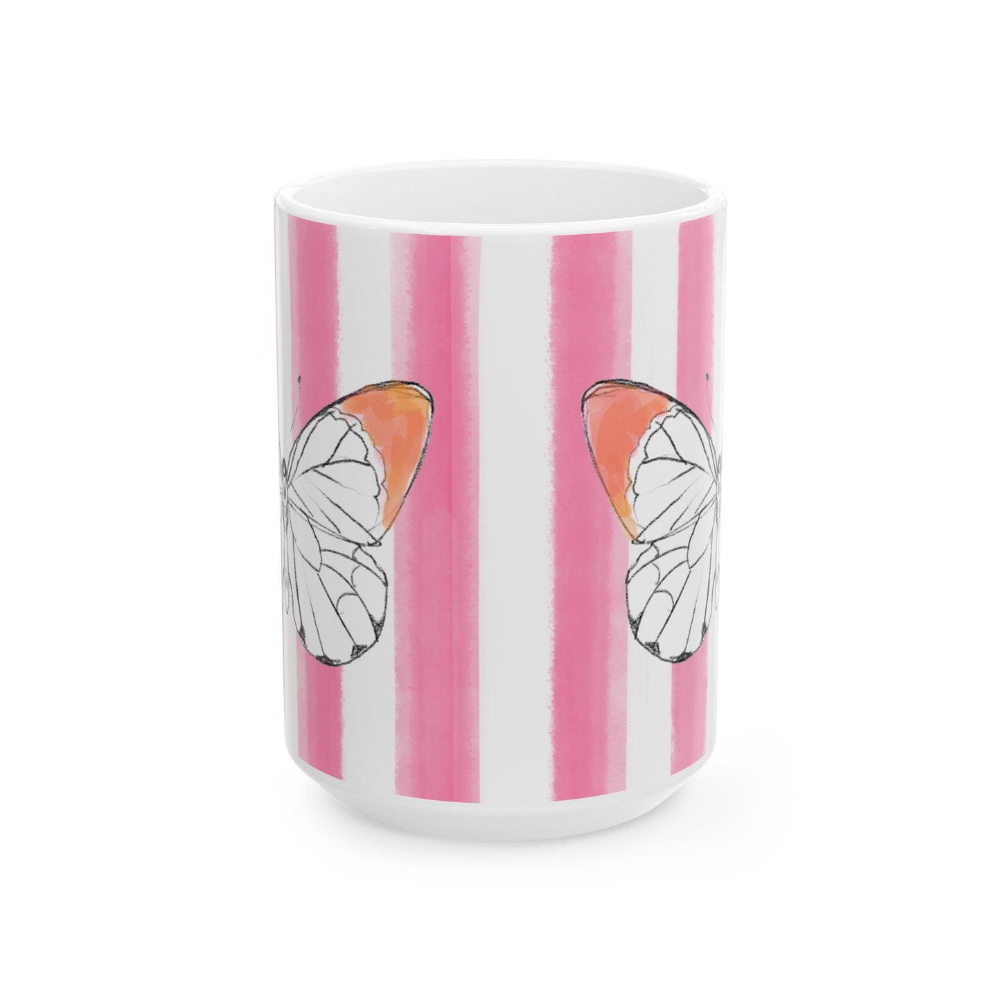 Butterfly Chroma Ceramic Mug in Orange with Pink Stripes, 11oz