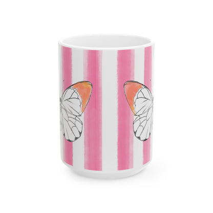 Butterfly Chroma Ceramic Mug in Orange with Pink Stripes, 11oz