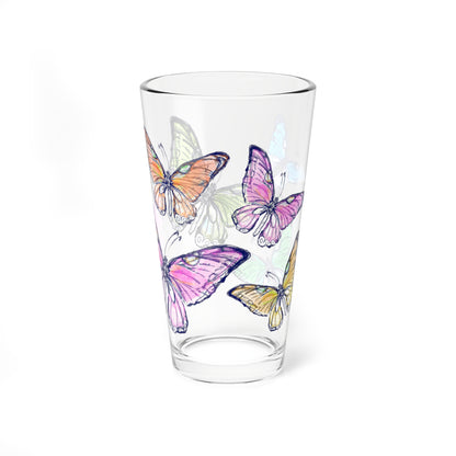 Blossom Whirl Pint Glass, 16oz Largest Butterfly is Pink