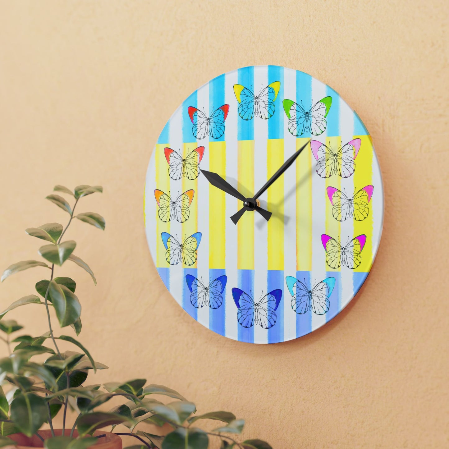 Butterfly Chroma Stripe Acrylic Wall Clock