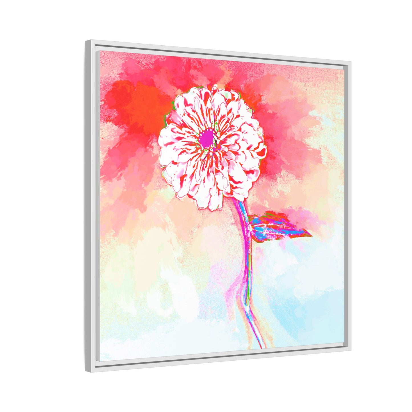 Zinnia Color Splash Matte Canvas Red Framed