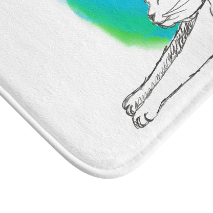 Bath Mats Aqua Polka Dot Cat Fun