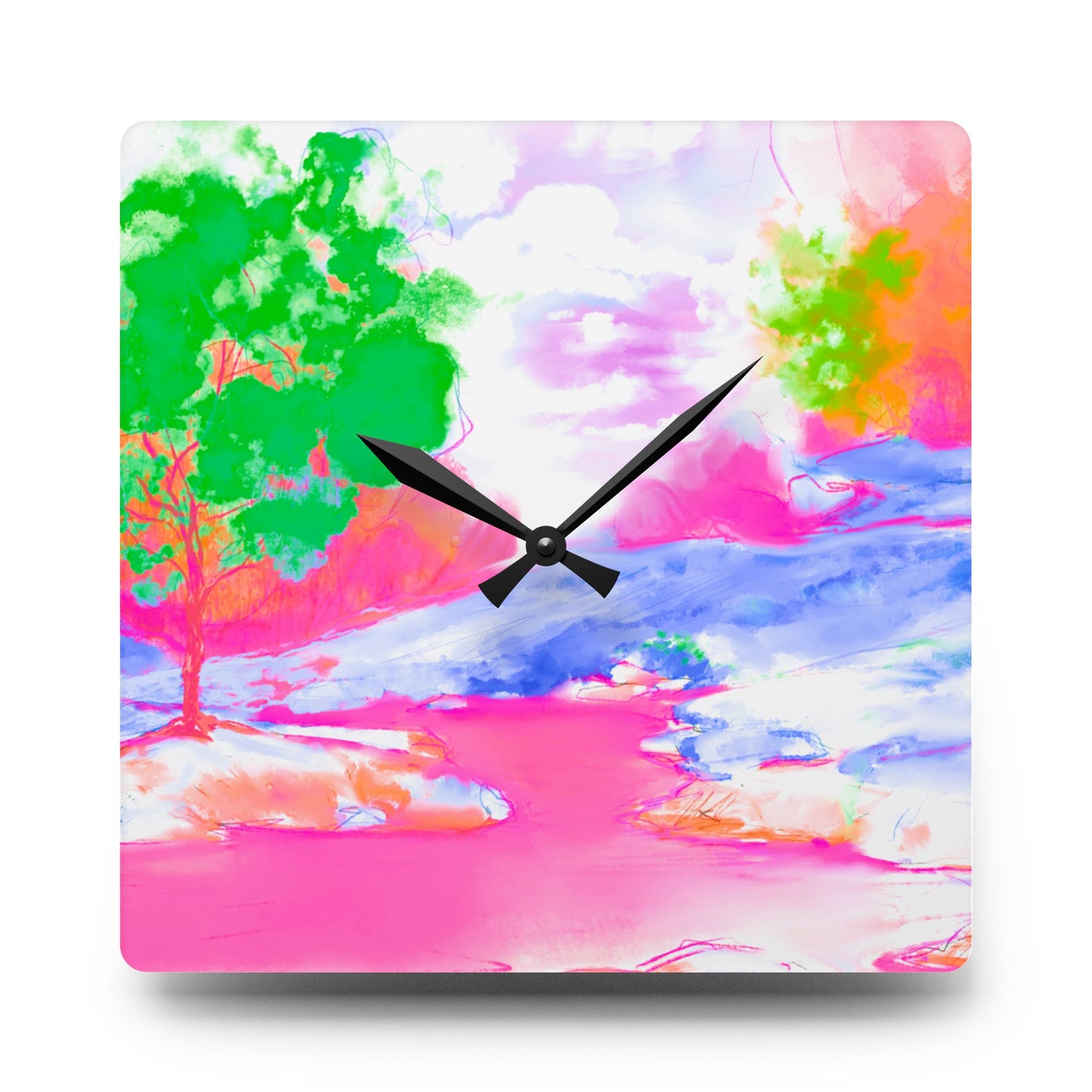 Joyful Landscapes  Wall Clock, Pink  Skies