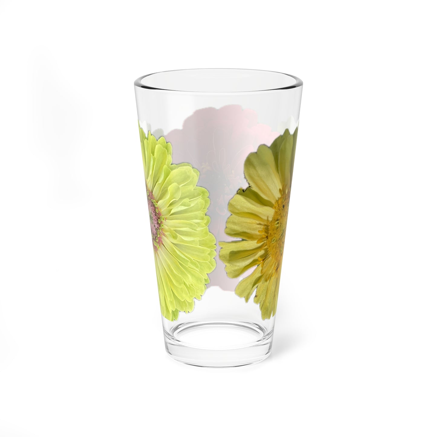 Zinnia Pint Glass Yellow Red