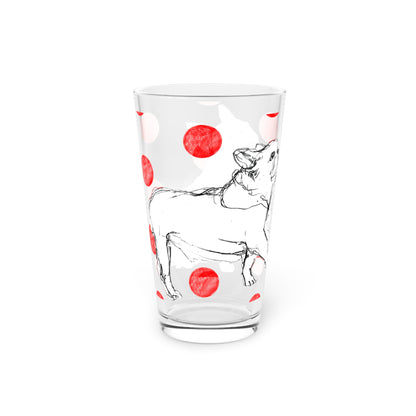 Dogi Fun and Polka Dots Pint Glass in Red, French Bulldog, 16oz