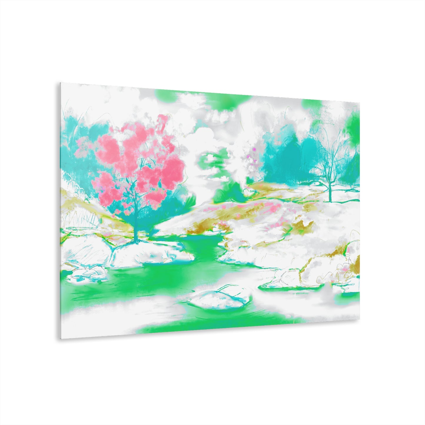 Joyful Landscapes Acrylic Print in Pink and Green (French Cleat Hanging)