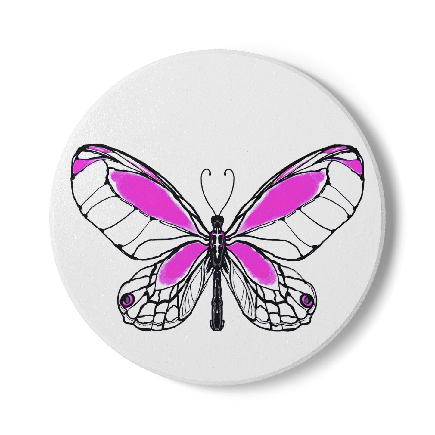 Butterfly Blossom Romp Ceramic Coaster, Pink