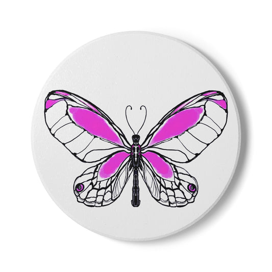 Butterfly Blossom Romp Ceramic Coaster, Pink