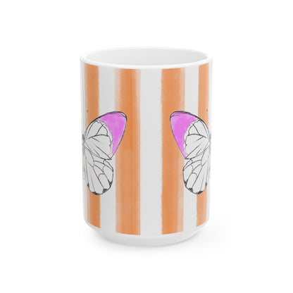 Butterfly Chroma Ceramic Mug in Lavender with Orange Stripes, 11oz